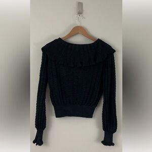 Free People Crazy In Love Ruffle Knit Sweater in Black Size Small